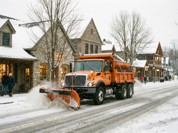 Camion de déneigement dans un village du québec